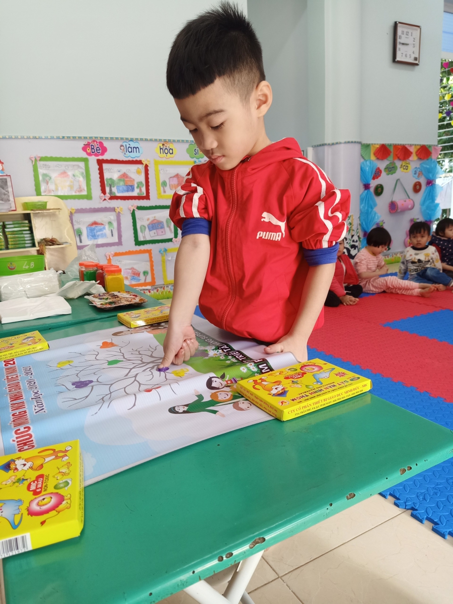 Tự tay làm tranh bằng vân tay của các bé trường mầm non Nắng Hồng