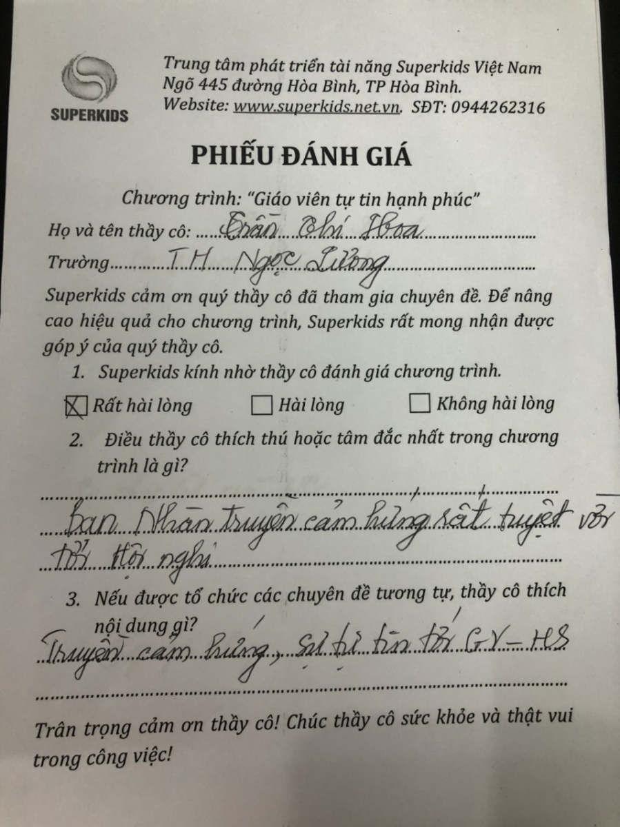 Đánh giá của cô Hoa trường tiểu học Ngọc Lương