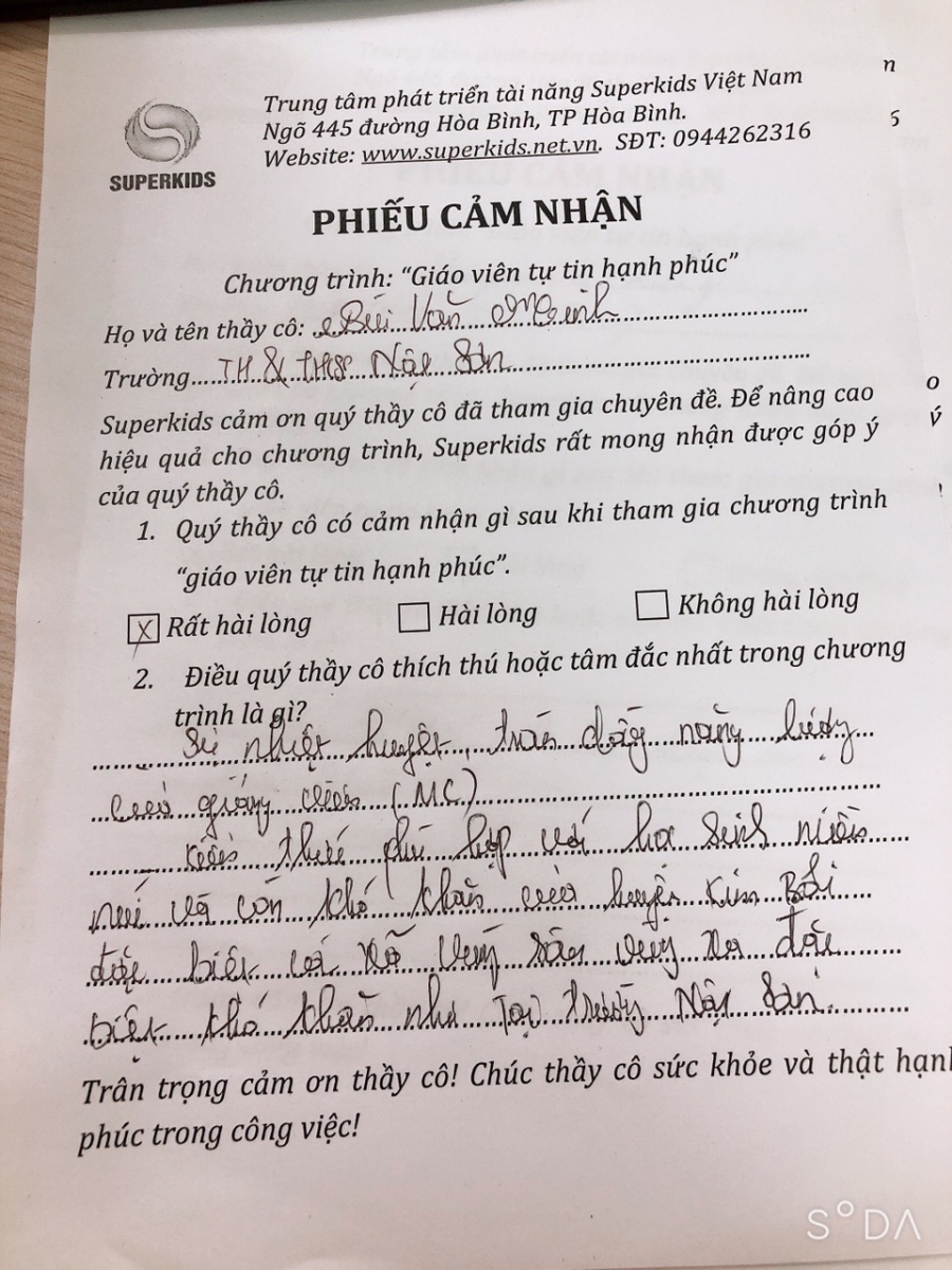 Cảm nhận của thầy Bùi Văn Minh trường Nộp Sơn