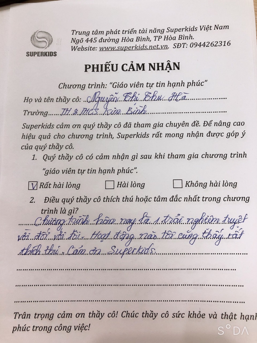 Cảm nhận của cô Nguyễn Thị Thu Hà trường liên cấp Kim Bình