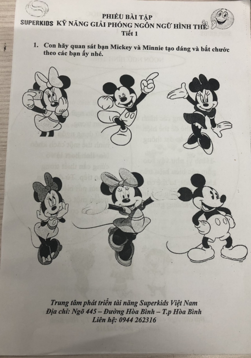 Phiếu bài tập "Kỹ năng giải phóng ngôn ngữ hình thể"