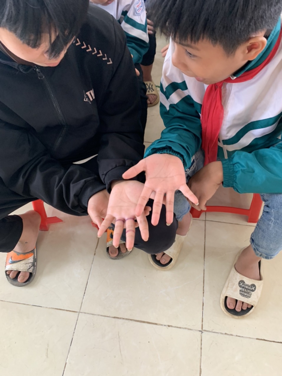 Học sinh đang thảo luận về đôi bàn tay.